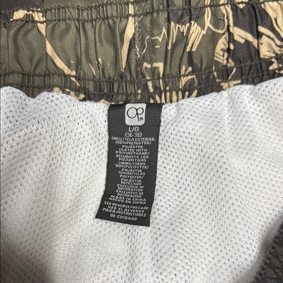 OP Green and Brown Board Shorts with Tropical Floral Design - Picture 2 of 4